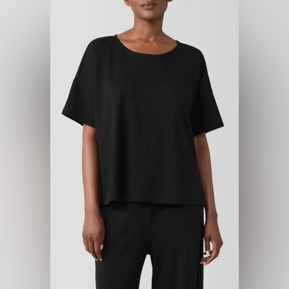 ◾️Eileen Fisher The Fisher Project Silk Blend Half Sleeve Cropped Black Top
